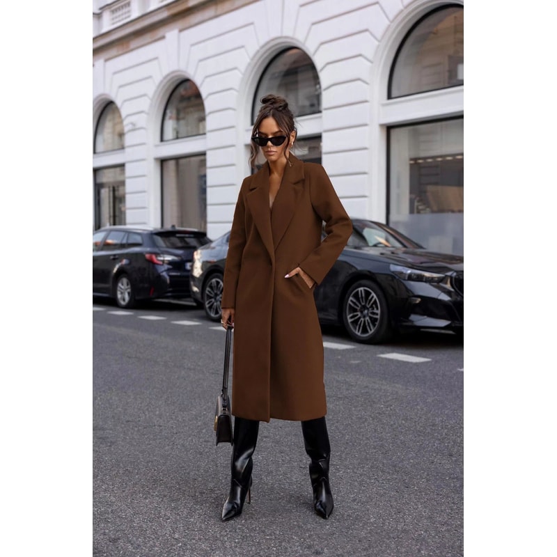 Elegant Womens Trench Coat MidLong Winter Pea Coat With Notched Lapel And Pockets 5