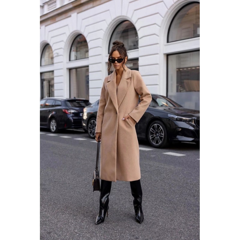 Elegant Womens Trench Coat MidLong Winter Pea Coat With Notched Lapel And Pockets 6