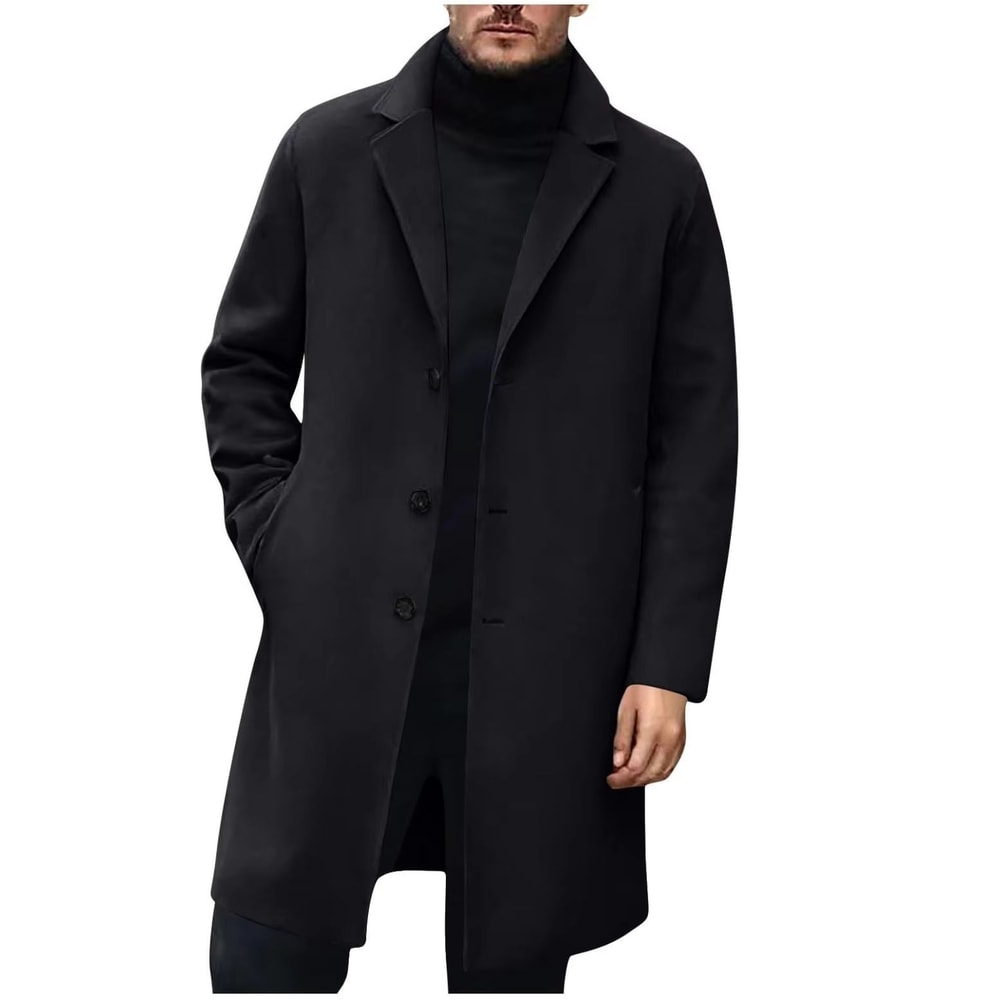 Luxury Mens Wool Blend Coat Classic Mens Trench Pea Coat MidLength Winter Overcoat 2