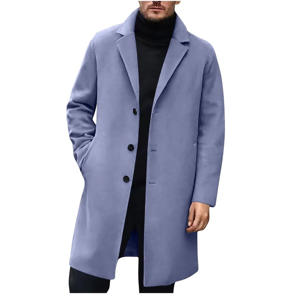 Luxury Mens Wool Blend Coat Classic Mens Trench Pea Coat MidLength Winter Overcoat 3