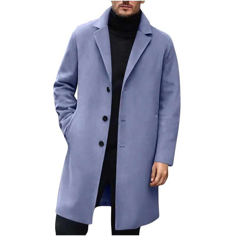 Luxury Mens Wool Blend Coat Classic Mens Trench Pea Coat MidLength Winter Overcoat 3