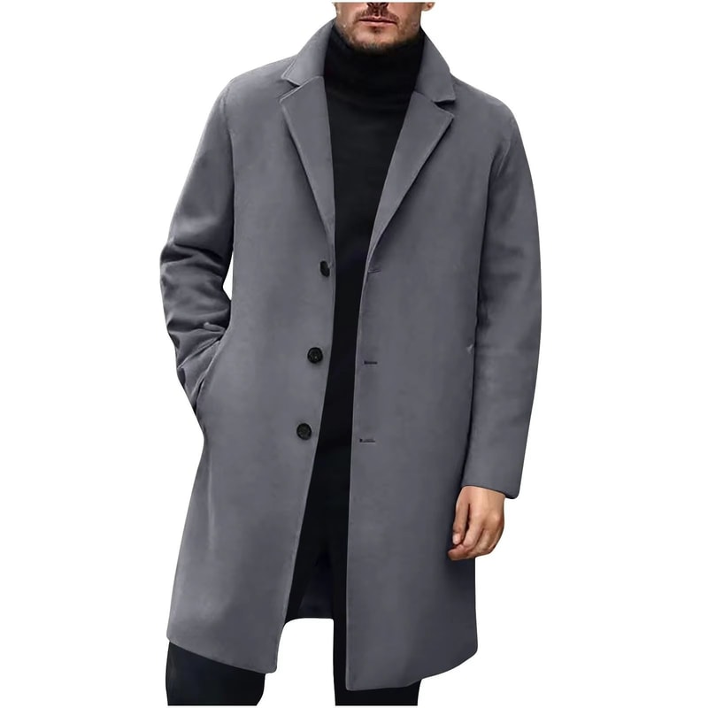 Luxury Mens Wool Blend Coat Classic Mens Trench Pea Coat MidLength Winter Overcoat 4