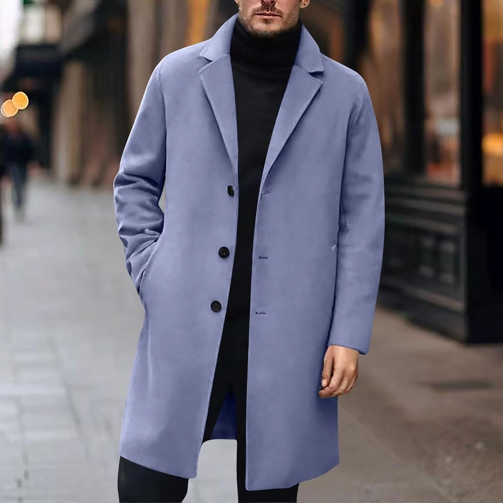 Luxury Mens Wool Blend Coat Classic Mens Trench Pea Coat MidLength Winter Overcoat 8
