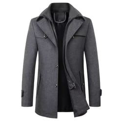 classic double collar men's pea coat – elegant men's woolen trench coat winter overcoat