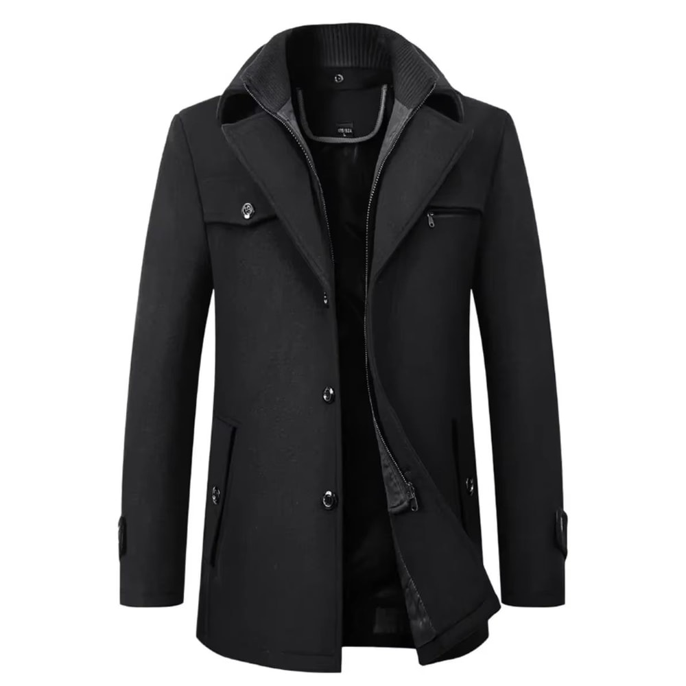 Classic Double Collar Mens Pea Coat Elegant Mens Woolen Trench Coat Winter Overcoat 2