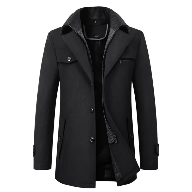 Classic Double Collar Mens Pea Coat Elegant Mens Woolen Trench Coat Winter Overcoat 2