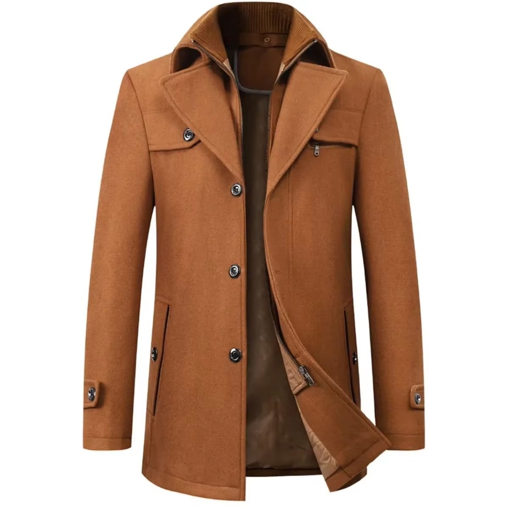 Classic Double Collar Mens Pea Coat Elegant Mens Woolen Trench Coat Winter Overcoat 3