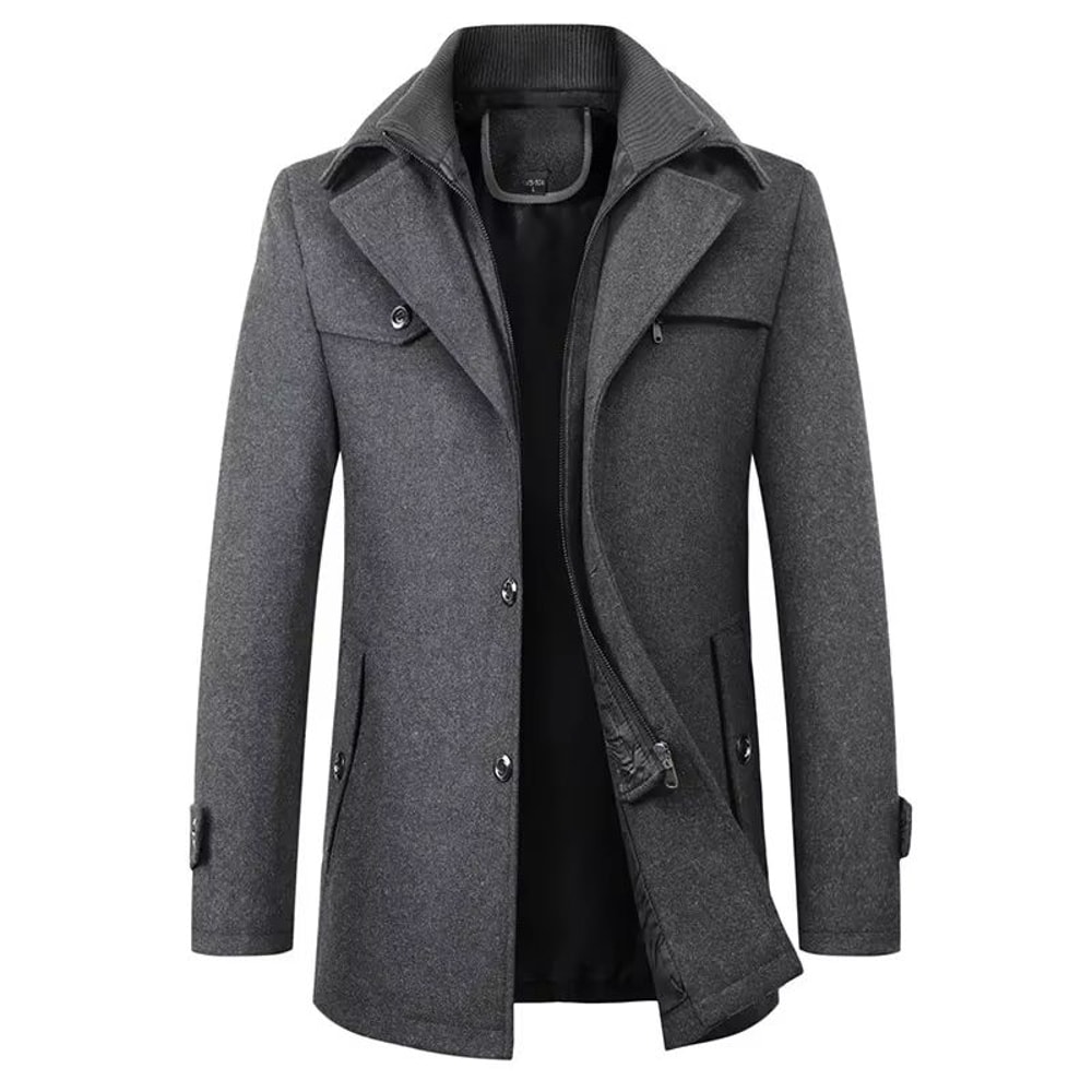 Classic Double Collar Mens Pea Coat Elegant Mens Woolen Trench Coat Winter Overcoat 7