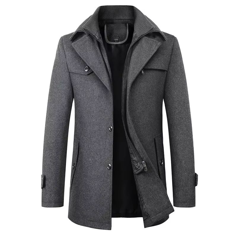 Classic Double Collar Mens Pea Coat Elegant Mens Woolen Trench Coat Winter Overcoat 7