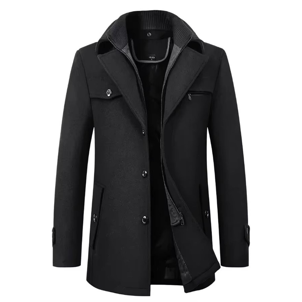 Classic Double Collar Mens Pea Coat Elegant Mens Woolen Trench Coat Winter Overcoat 8