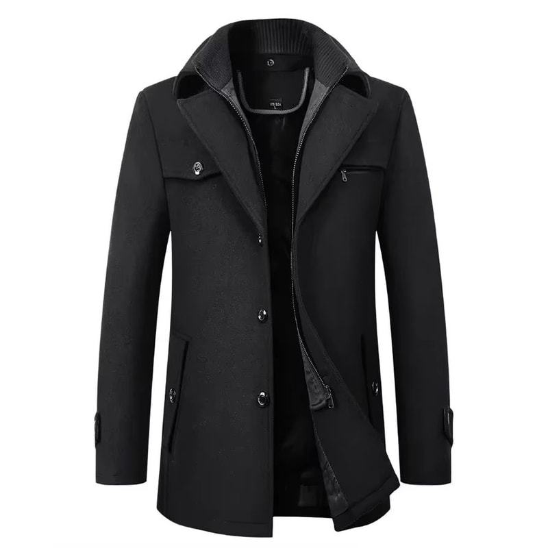 Classic Double Collar Mens Pea Coat Elegant Mens Woolen Trench Coat Winter Overcoat 8