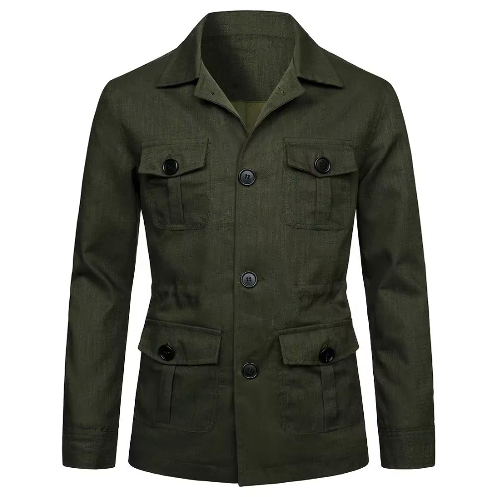 Retro Mens Linen Safari Jacket Classic British Style Safari Jacket With MultiPocket Utility Design 2
