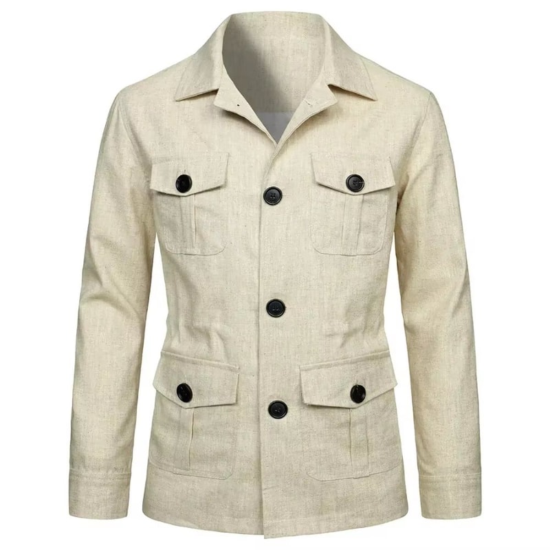 Retro Mens Linen Safari Jacket Classic British Style Safari Jacket With MultiPocket Utility Design 4