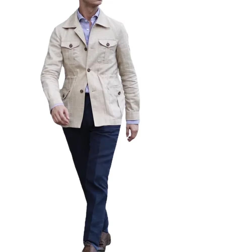 Retro Mens Linen Safari Jacket Classic British Style Safari Jacket With MultiPocket Utility Design 5