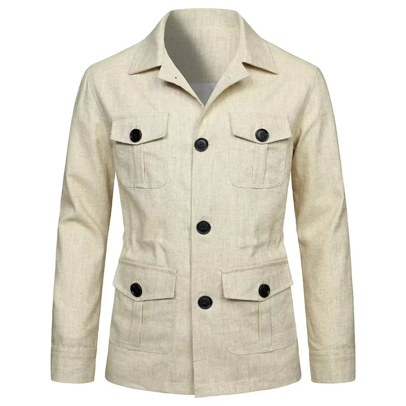 Retro Mens Linen Safari Jacket Classic British Style Safari Jacket With MultiPocket Utility Design 7