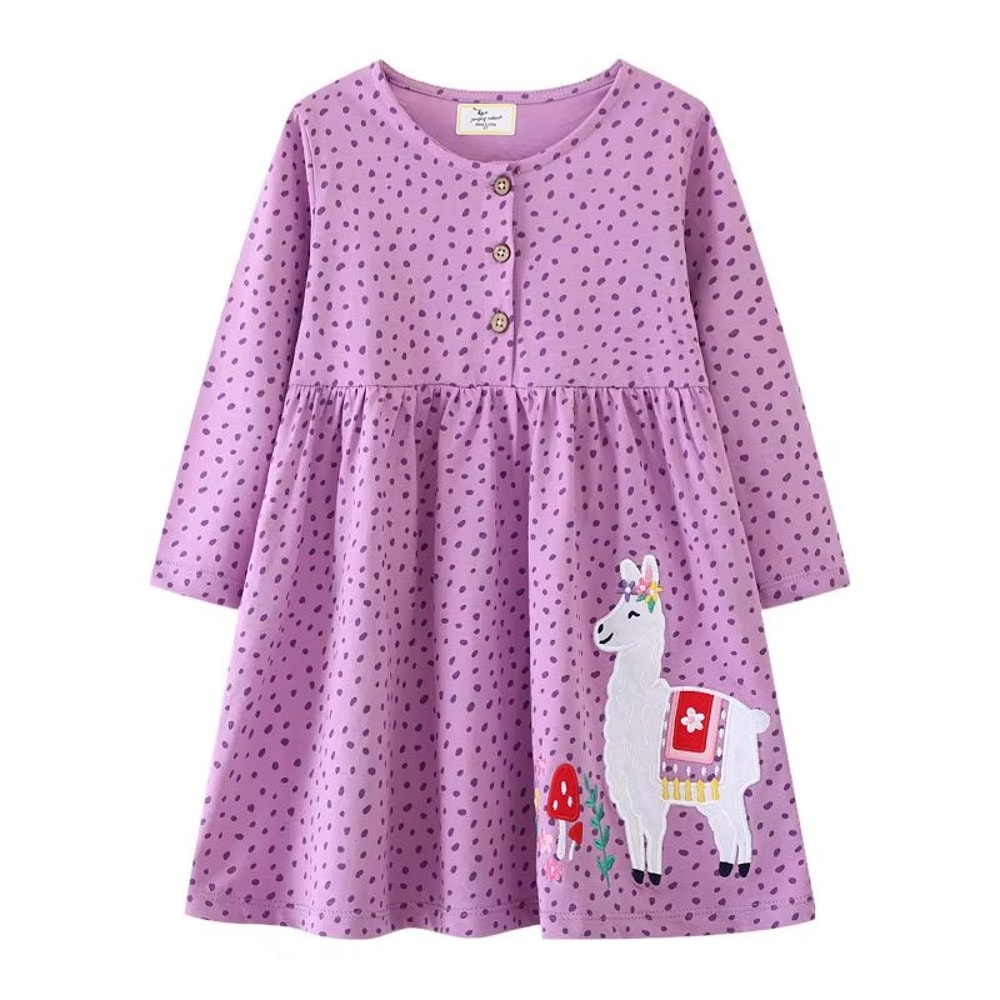 Jumping Meters Princess Girls Dress Long Sleeve Toddler Party Dress Animal Applique Polka Dot Kids 9