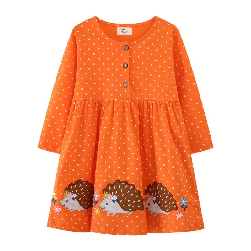 Jumping Meters Princess Girls Dress Long Sleeve Toddler Party Dress Animal Applique Polka Dot Kids 2