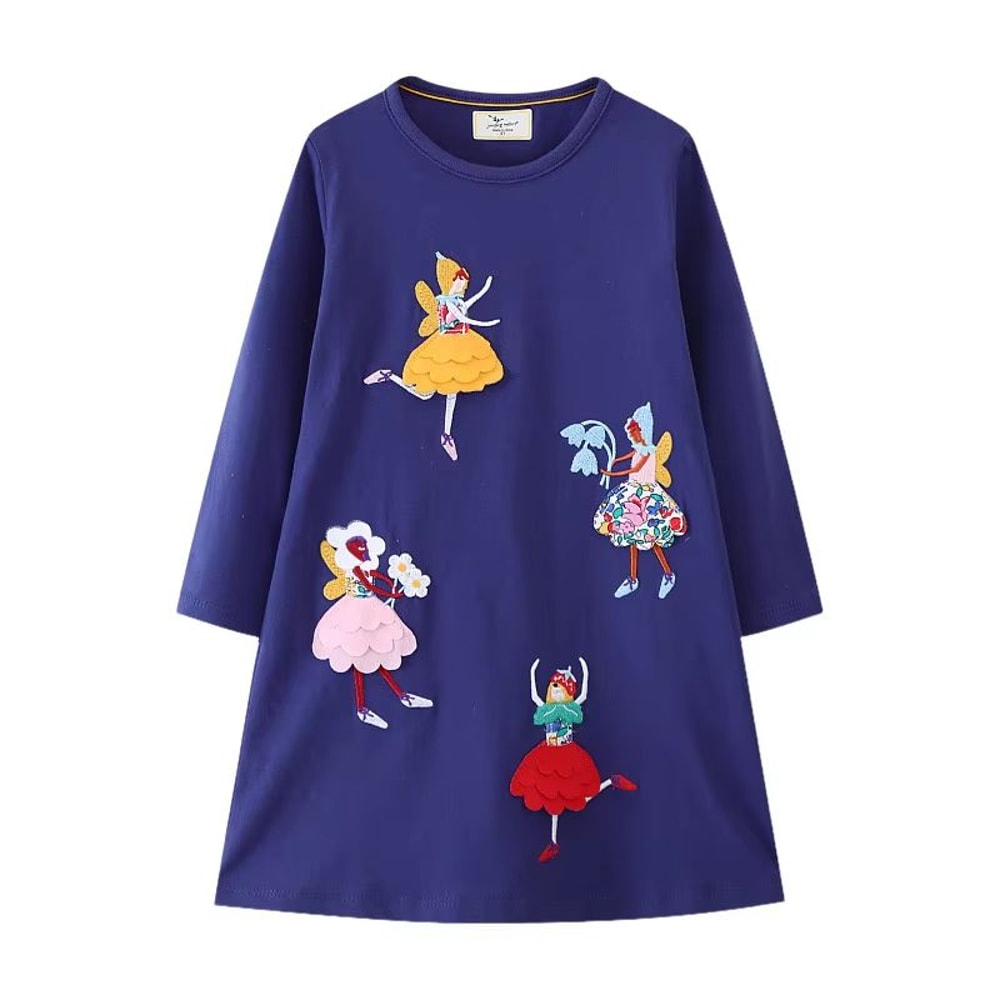 Jumping Meters Princess Girls Dress Long Sleeve Toddler Party Dress Animal Applique Polka Dot Kids 6