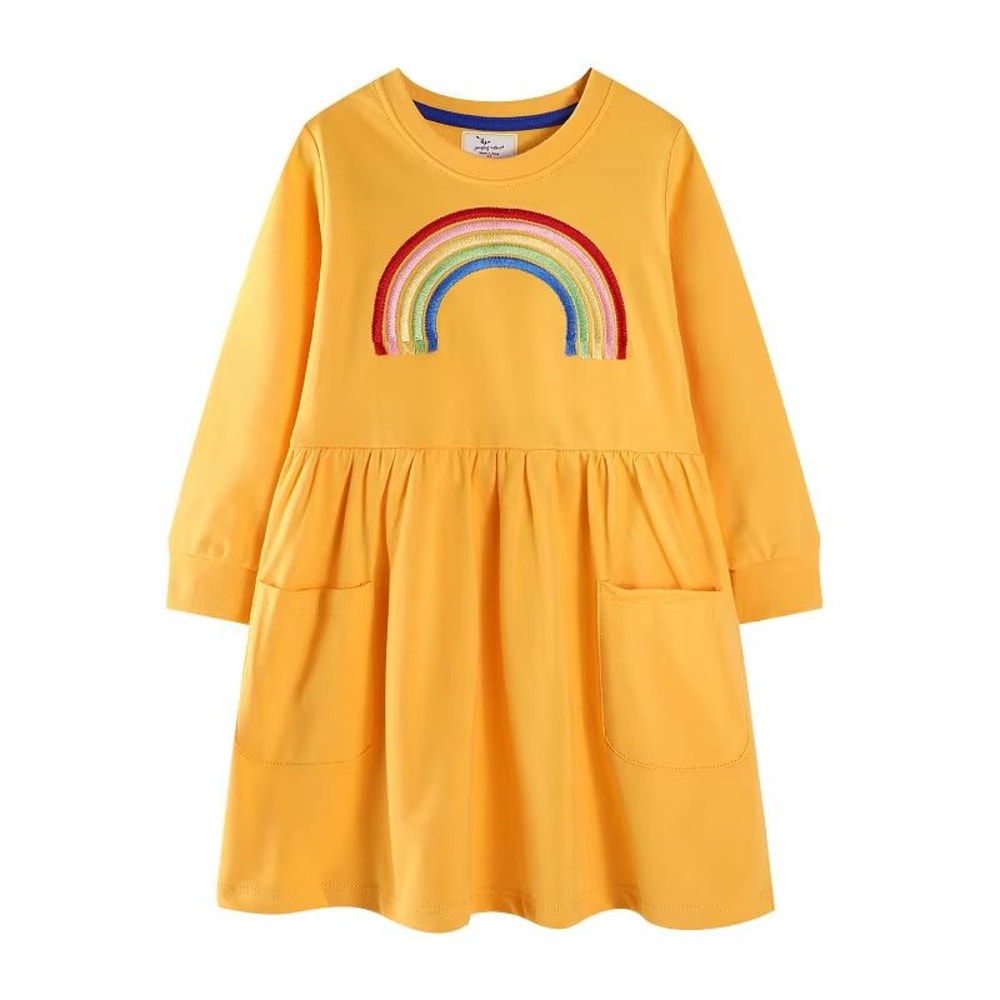 Jumping Meters Rainbow Sweater Dress Long Sleeve Girls Cotton Dress Autumn Winter Toddler Party Dre 2