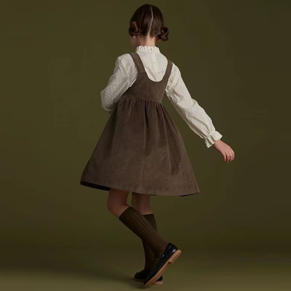 Retro Girls Corduroy Dress Adjustable Strap Toddler Pinafore Dress Sleeveless Casual Kids Corduroy 3