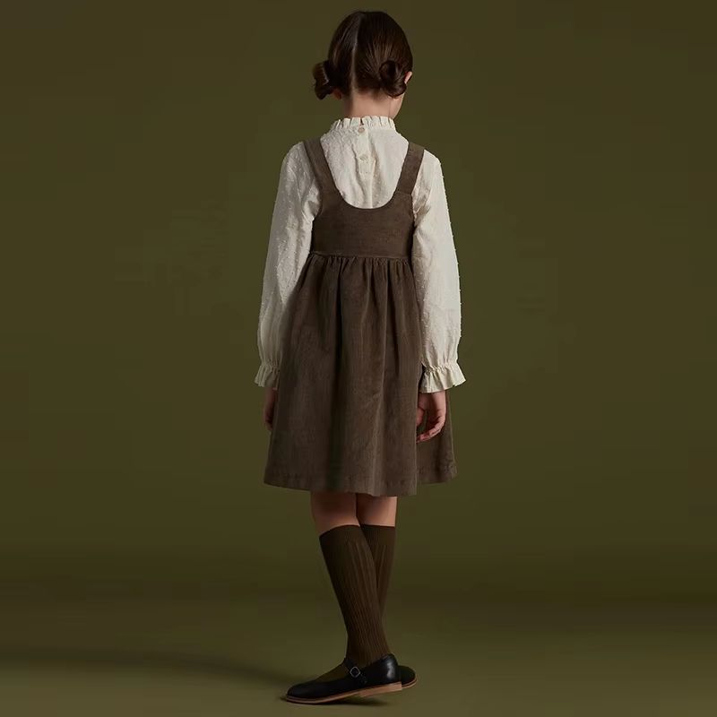 Retro Girls Corduroy Dress Adjustable Strap Toddler Pinafore Dress Sleeveless Casual Kids Corduroy 4