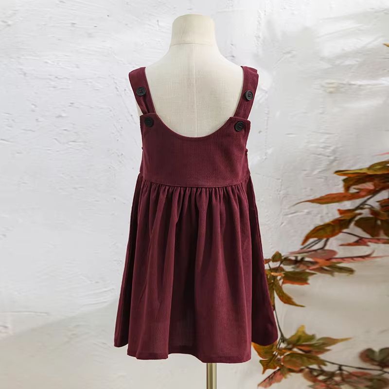 Retro Girls Corduroy Dress Adjustable Strap Toddler Pinafore Dress Sleeveless Casual Kids Corduroy 8