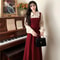 Elegant Chinese Style Red Dress Faux Two Piece Cheongsam Inspired Dress Slim Fit Red Party Dress Fo 1