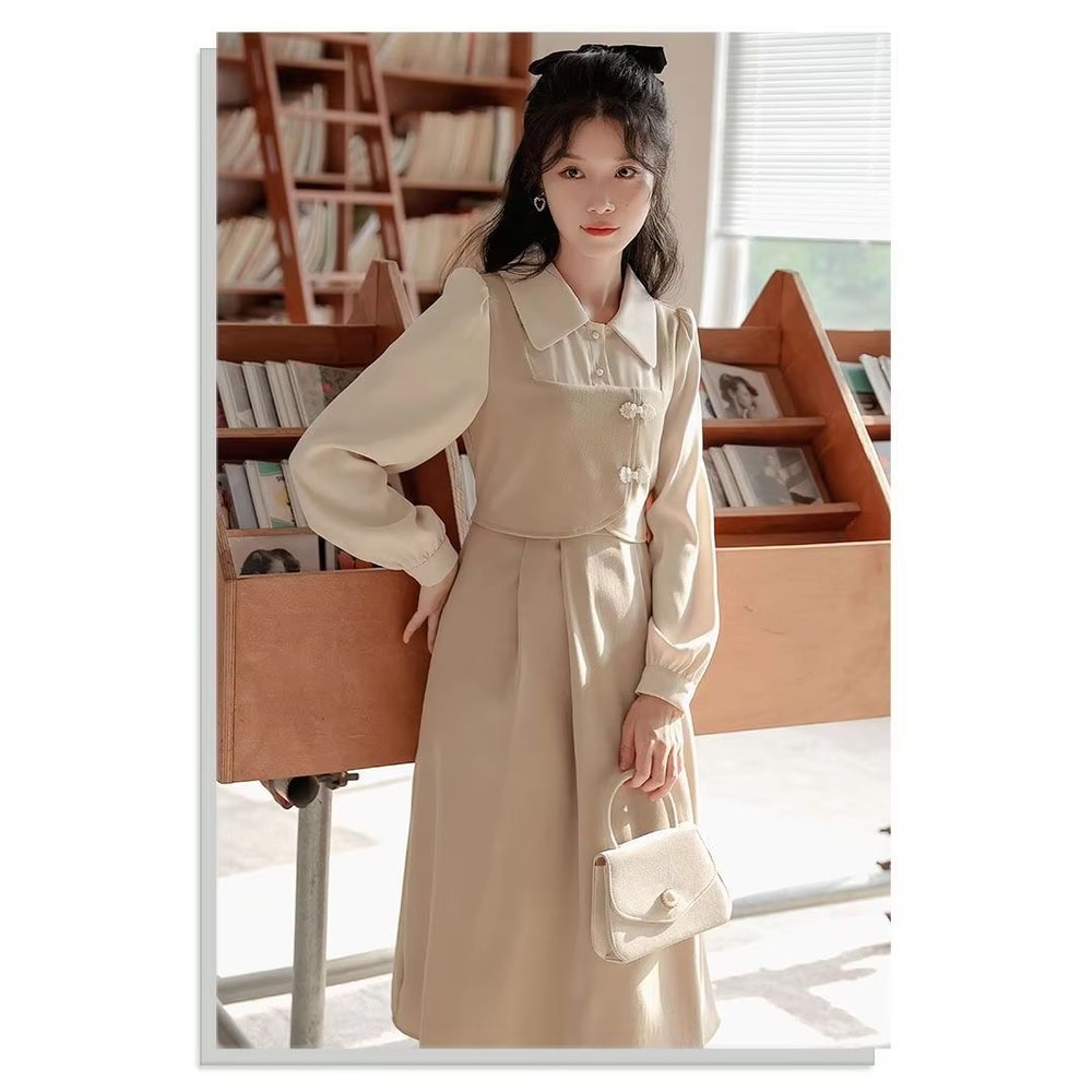 Elegant Chinese Style Red Dress Faux Two Piece Cheongsam Inspired Dress Slim Fit Red Party Dress Fo 4