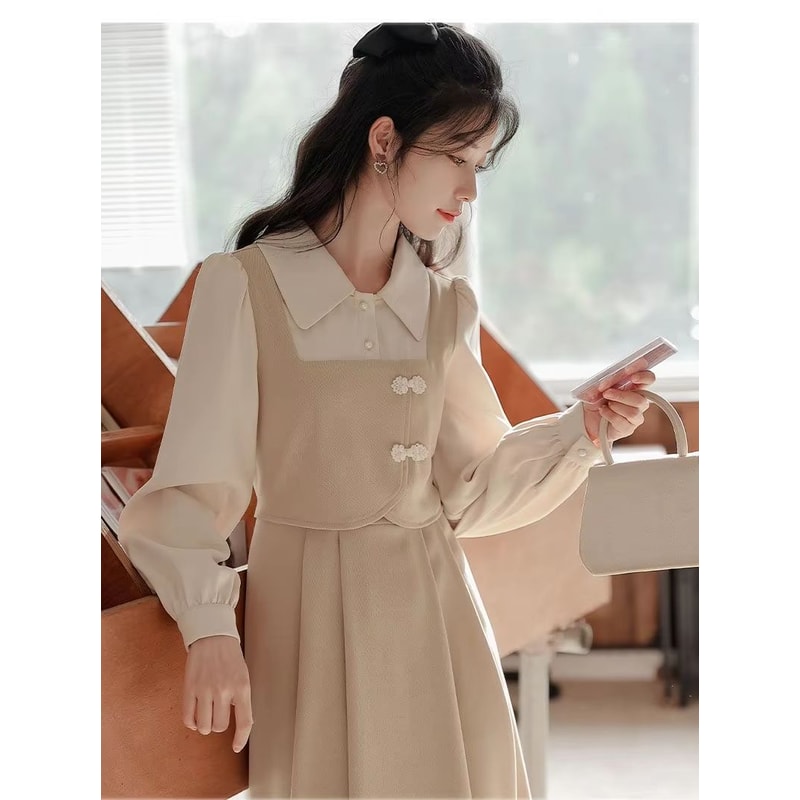 Elegant Chinese Style Red Dress Faux Two Piece Cheongsam Inspired Dress Slim Fit Red Party Dress Fo 5