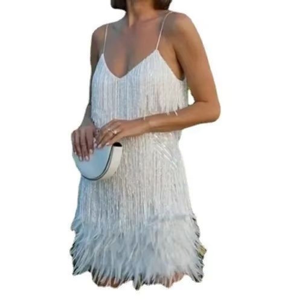 Colorful Sequin Feather Dress Sleeveless Feather Patchwork Dress Sparkly Womens Party Sequin Dress 4