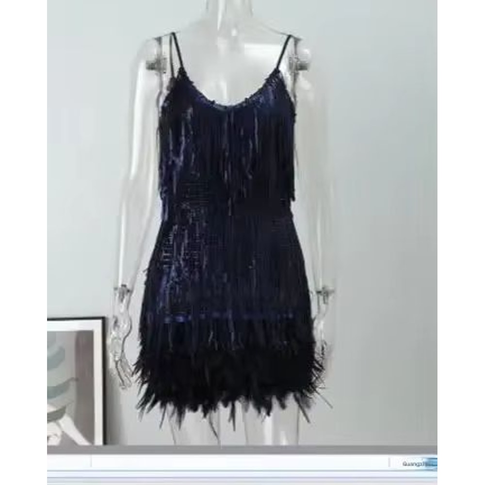 Colorful Sequin Feather Dress Sleeveless Feather Patchwork Dress Sparkly Womens Party Sequin Dress 5