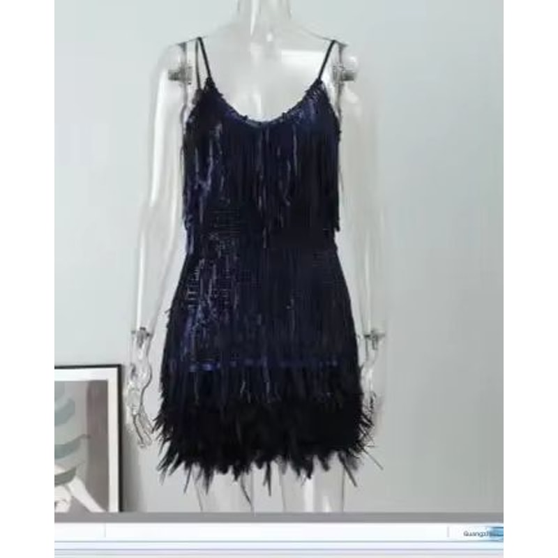 Colorful Sequin Feather Dress Sleeveless Feather Patchwork Dress Sparkly Womens Party Sequin Dress 5