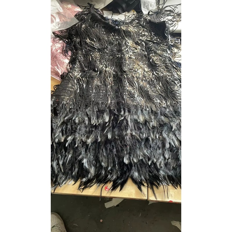 Colorful Sequin Feather Dress Sleeveless Feather Patchwork Dress Sparkly Womens Party Sequin Dress 7