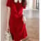 Elegant Red A Line Dress Doll Collar Slim Fit Women Dress Soft Vintage Style Red Dress 3