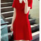 Elegant Red A Line Dress Doll Collar Slim Fit Women Dress Soft Vintage Style Red Dress 4