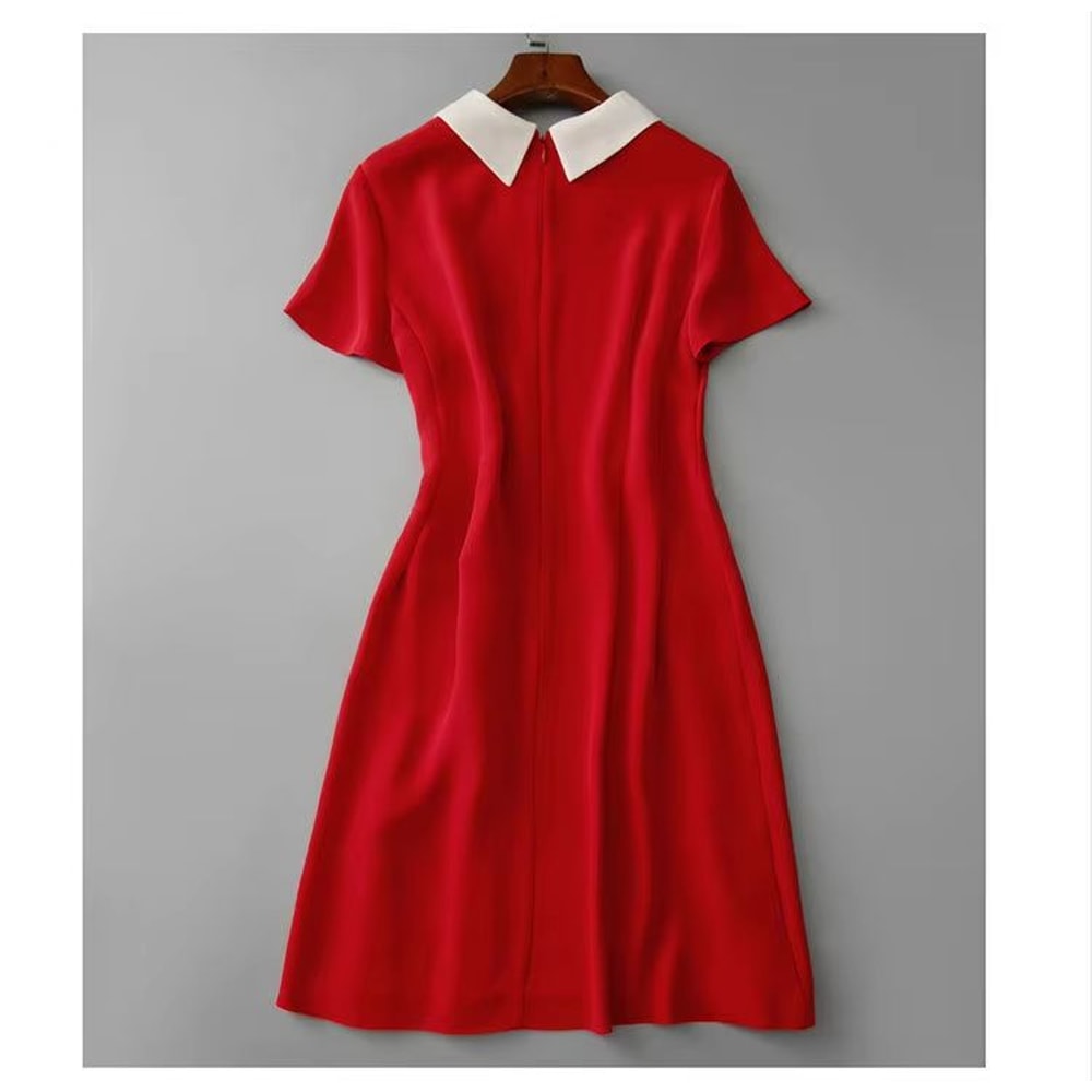 Elegant Red A Line Dress Doll Collar Slim Fit Women Dress Soft Vintage Style Red Dress 5