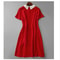 Elegant Red A Line Dress Doll Collar Slim Fit Women Dress Soft Vintage Style Red Dress 5