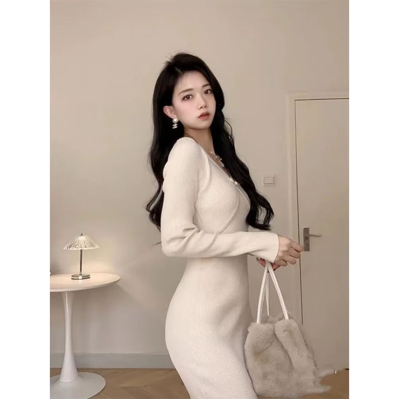 Elegant Red Crochet Knit Dress Vintage Bodycon Midi Dress Luxury Womens Knit Bodycon Dress 5