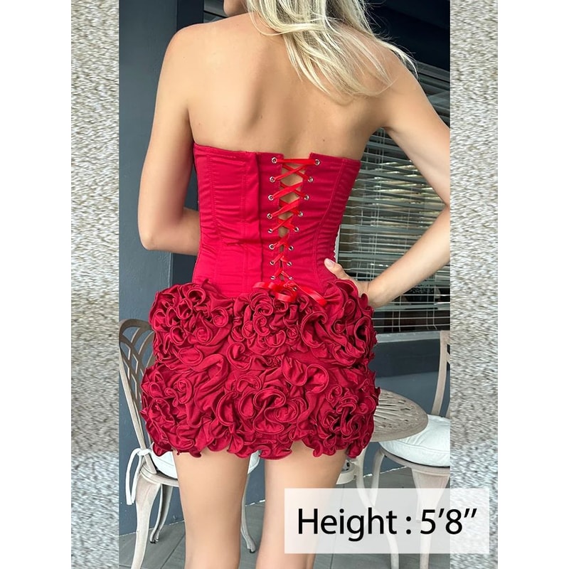 Mingmingxi Strapless Red Cocktail Dress Lace Up Back Luxury Red Mini Dress Elegant Women Party Mini 3