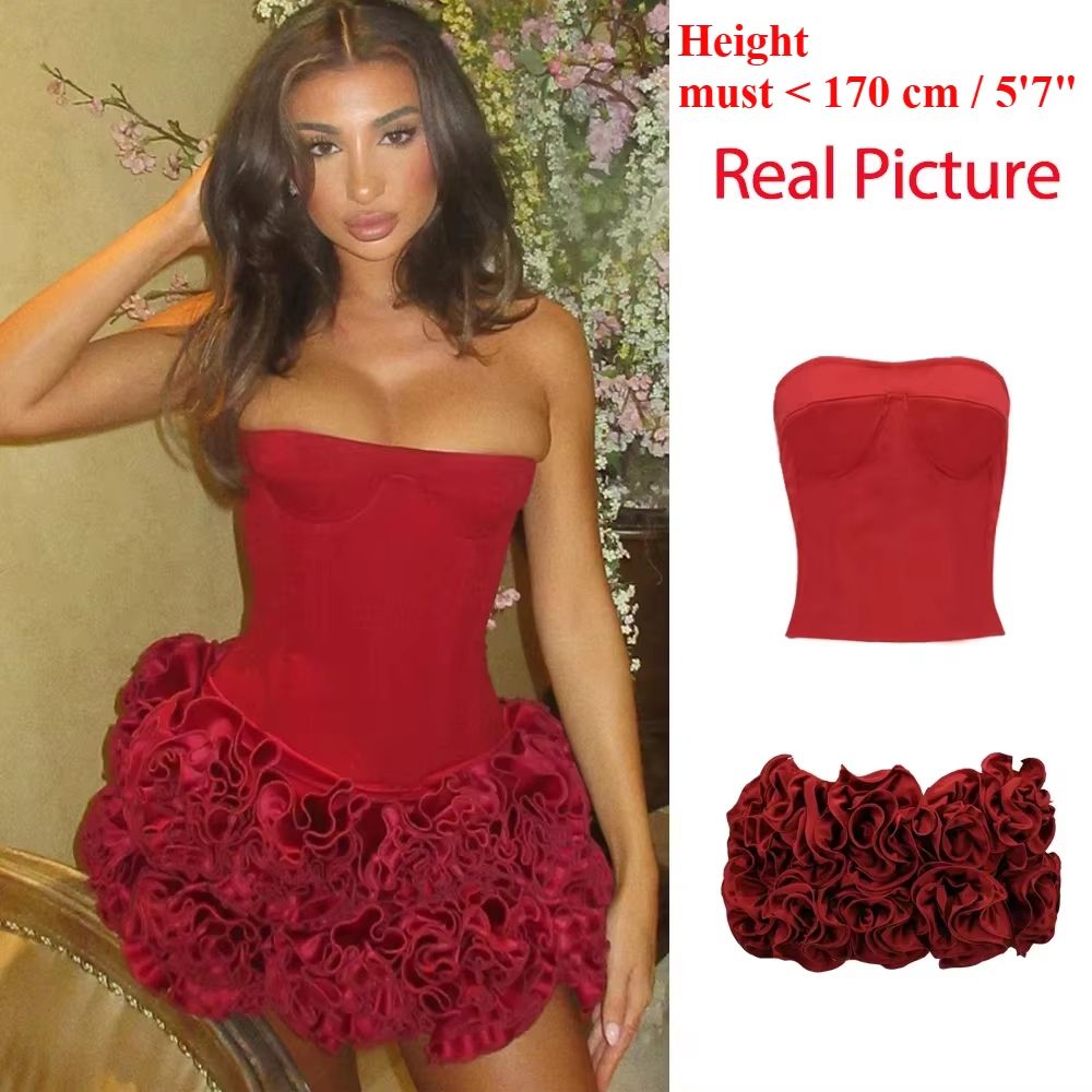 Mingmingxi Strapless Red Cocktail Dress Lace Up Back Luxury Red Mini Dress Elegant Women Party Mini 6