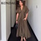KONDALA Vintage V Neck Dress Sleeveless Single Breasted Women Dress Chic Brown Summer Dress 1