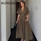 KONDALA Vintage V Neck Dress Sleeveless Single Breasted Women Dress Chic Brown Summer Dress 2