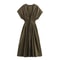 KONDALA Vintage V Neck Dress Sleeveless Single Breasted Women Dress Chic Brown Summer Dress 7