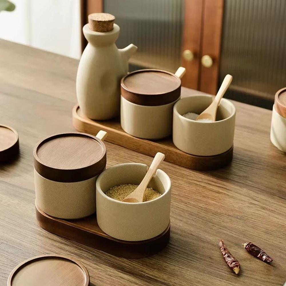 Japanese Style Ceramic Seasoning Jar Set Pottery Salt And Sugar Container Kitchen Condiment Storage 2