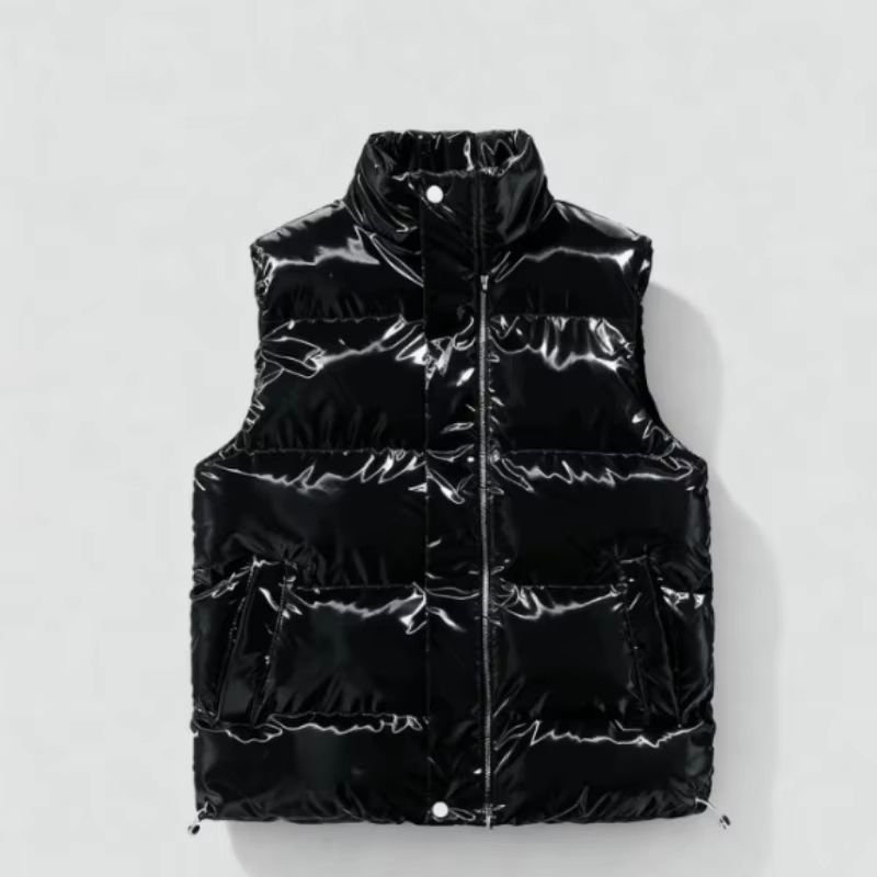 Unisex Shiny Puffer Vest With Stand Collar Lightweight Winter Padded Vest 1