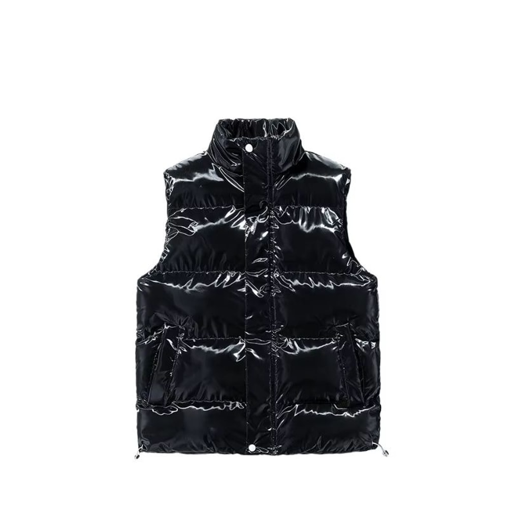Unisex Shiny Puffer Vest With Stand Collar Lightweight Winter Padded Vest 4