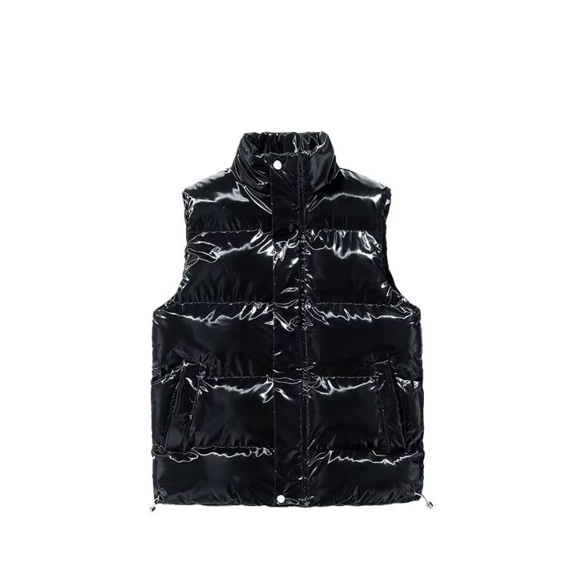 Unisex Shiny Puffer Vest With Stand Collar Lightweight Winter Padded Vest 4