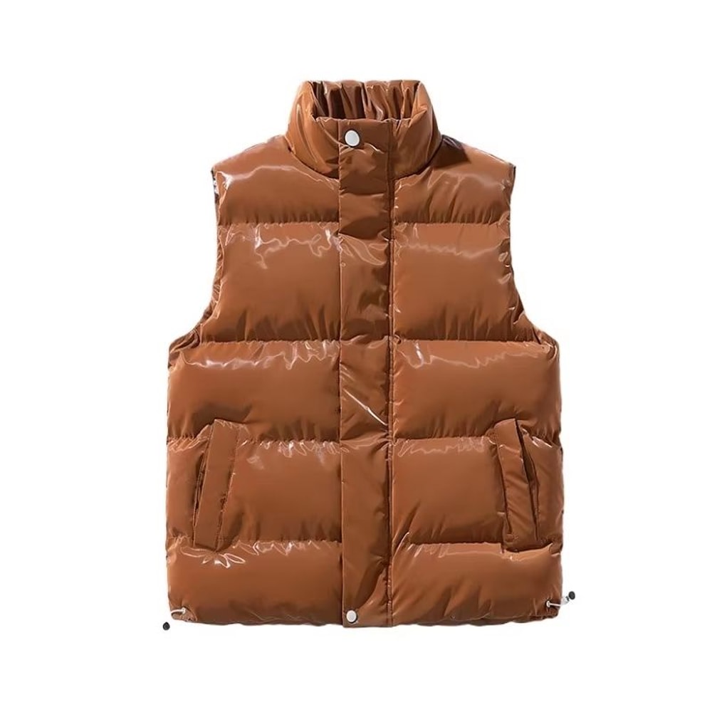Unisex Shiny Puffer Vest With Stand Collar Lightweight Winter Padded Vest 5