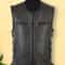 Mens Genuine Leather Biker Vest With Multi Pocket Design And Zipper Sleeveless Jacket 0