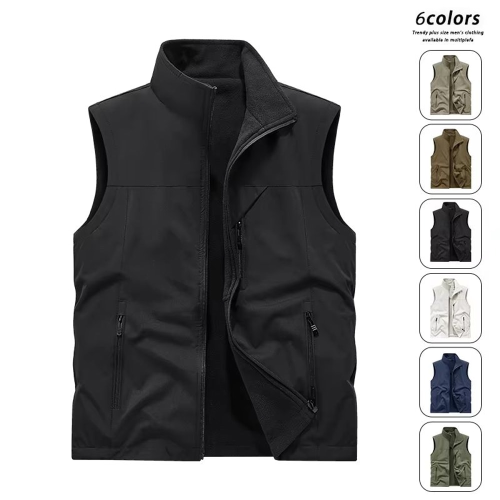 Mens Fleece Tactical Vest Warm Outdoor Hunting Fishing Vest Multi Pocket Military Waistcoat 0